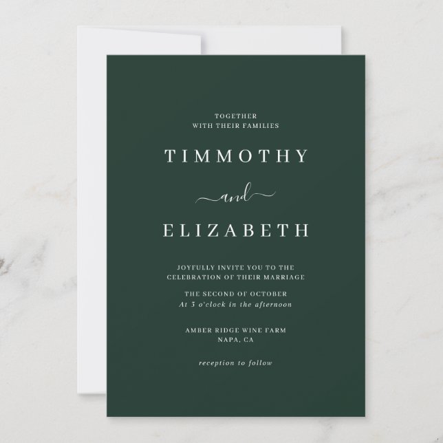Wedding Invitation Modern Emerald Wedding  (Front)