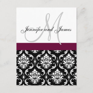 Wedding Invitation Monogram Burgundy Black Damask