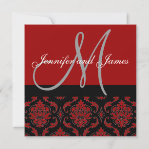 Wedding Invitation Monogram Burgundy Red Damask