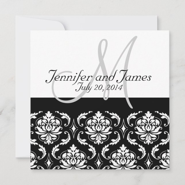 Wedding Invitation Monogram Damask Back View (Front)