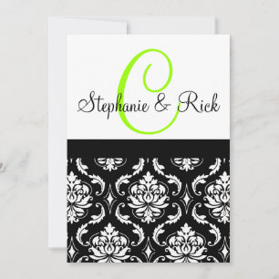Wedding Invitation Monogram Damask Black