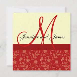 Wedding Invitation Monogram Floral Red Cream
