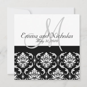 Wedding Invitation Monogram M Damask Black & White