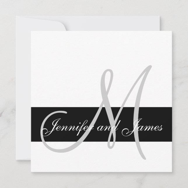 Wedding Invitation Monogram Names Black and White (Front)