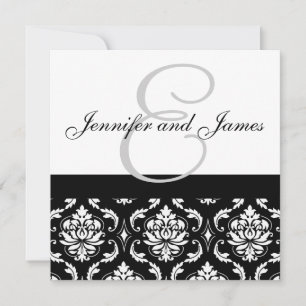 Wedding Invitation Monogram Names Black Damask