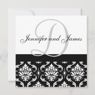 Wedding Invitation Monogram Names Black Damask