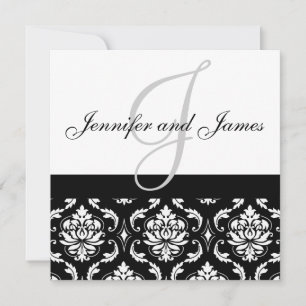 Wedding Invitation Monogram Names Black Damask