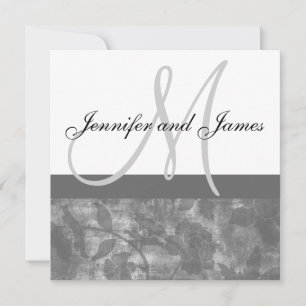 Wedding Invitation Monogram Names Black Floral