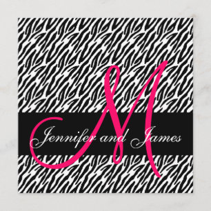 Wedding Invitation Monogram Names Black White Pink