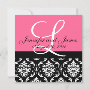 Wedding Invitation Monogram Names Date Pink Damask