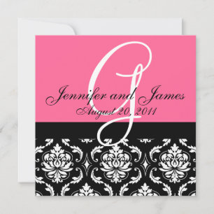 Wedding Invitation Monogram Names Date Pink Damask