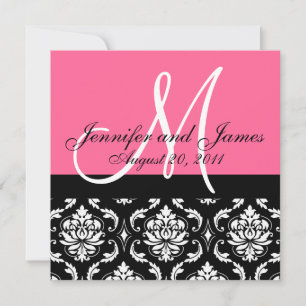 Wedding Invitation Monogram Names Date Pink Damask