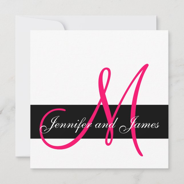 Wedding Invitation Monogram Names Fuchsia Pink (Front)