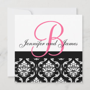 Wedding Invitation Monogram Names Hot Pink Damask