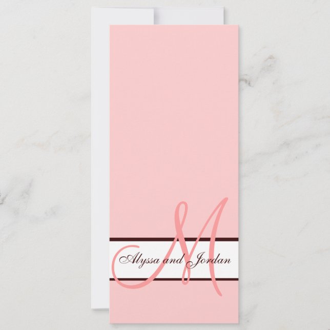 Wedding Invitation Monogram Names Pink and Brown (Front)