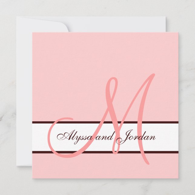 Wedding Invitation Monogram Names Pink and Brown (Front)