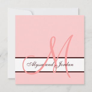 Wedding Invitation Monogram Names Pink and Brown