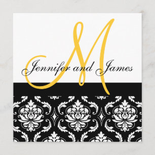 Wedding Invitation Monogram Names Yellow Damask