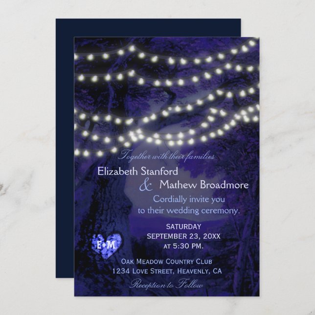 Wedding Invitation | Monogram String Lights (Front/Back)
