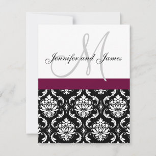 Wedding Invitation Monogram Wine & White Damask