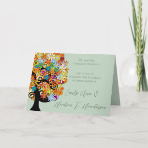Wedding Invitation -Multi-Coloured Flower Love Tre