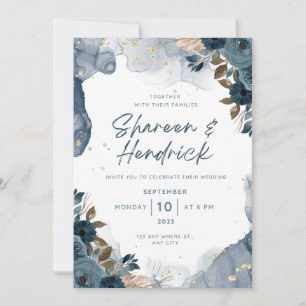 Wedding Invitation Navy Alcohol Ink Floral
