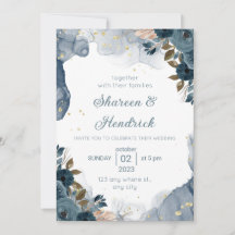 Wedding Invitation Navy Alcohol Ink Floral Backgro