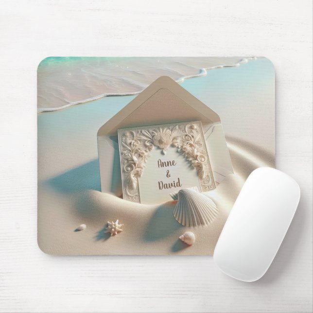 Wedding Invitation On Beach Sand Mouse Pad (With Mouse)