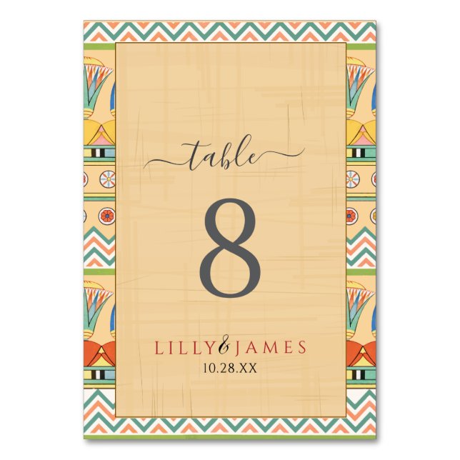 Wedding Invitation Pharaonic heritage on papyrus Table Number (Front)