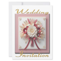Wedding Invitation Pink and Gold Bouquet