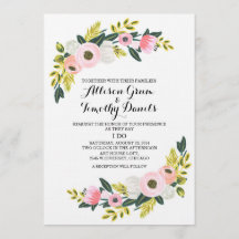 Wedding Invitation Pink Blush Watercolor Floral