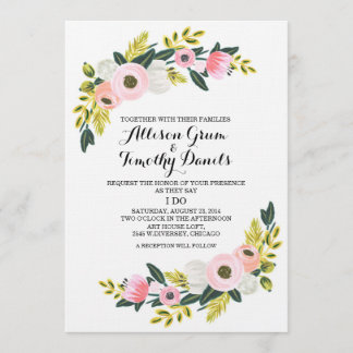 Wedding Invitation Pink Blush Watercolor Floral