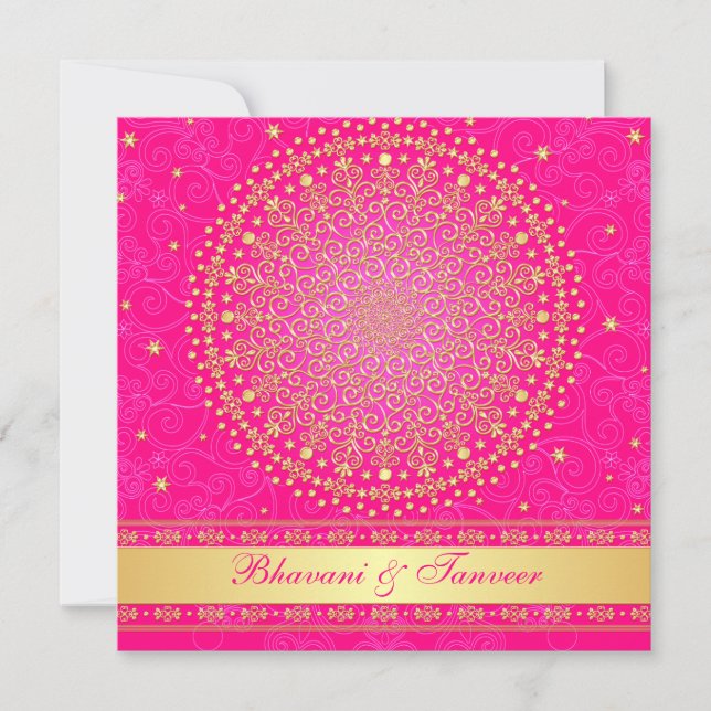 Wedding Invitation | Pink Gold Scrolls Stars (Front)