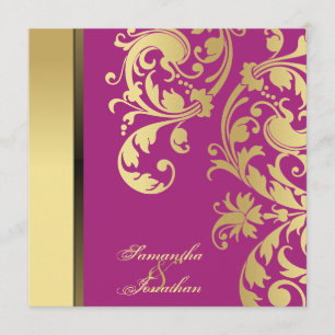 Wedding Invitation Pink Gold Shimmer Floral Swirls