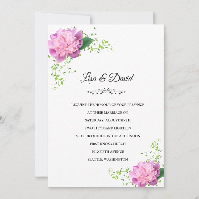 Wedding Invitation-Pink Peonies Invitation (Front)