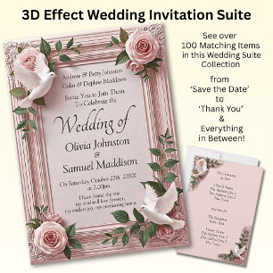 Wedding Invitation Pink Roses & Doves Wedding