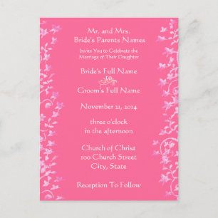 Wedding Invitation Pink Swirls and Flowers