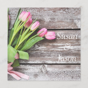 Wedding Invitation--Pink Tulips & Wood Invitation