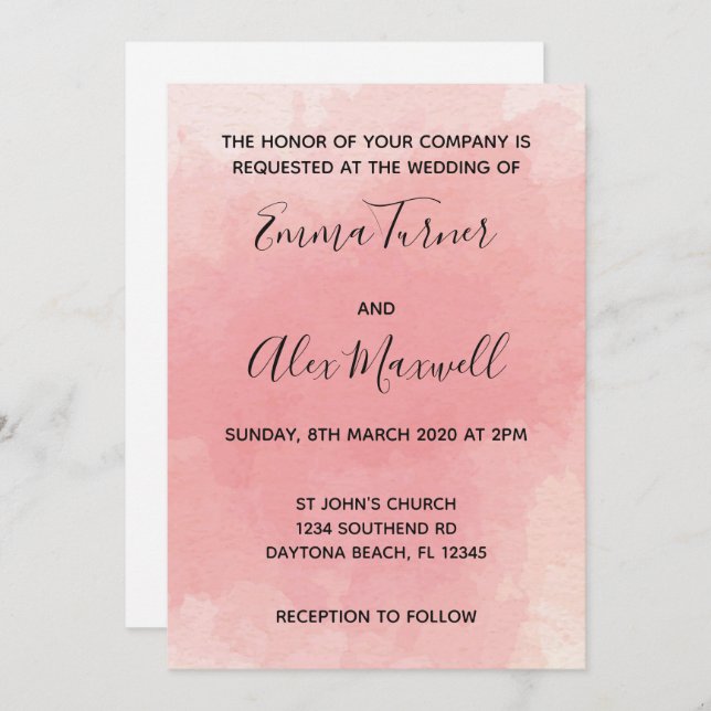 Wedding Invitation | Pink Watercolour Script (Front/Back)
