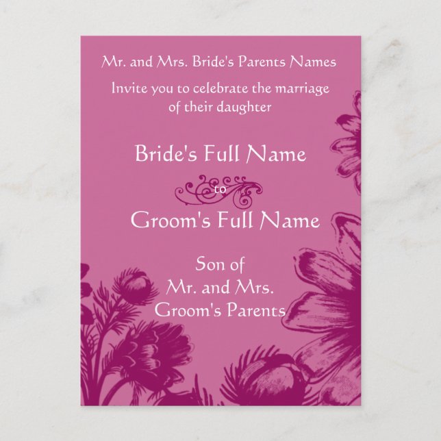 Wedding Invitation-Plum Vintage Flowers Announcement Postcard (Front)