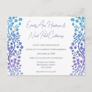 Wedding Invitation Purple and Blue Floral Postcard