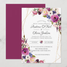 Wedding Invitation Purple & Blue Roses