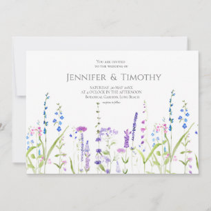 Wedding invitation purple blue  wildflowers 