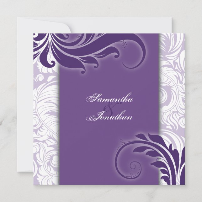 Wedding Invitation Purple & White Elegant Swirls (Front)