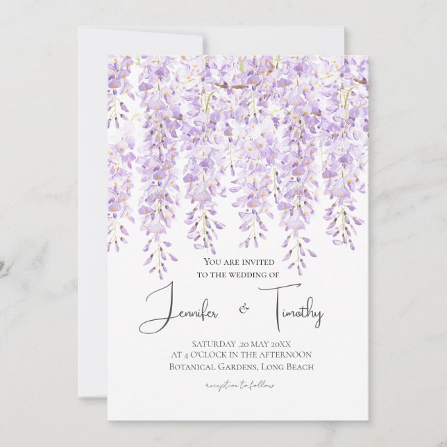 Wedding Invitation purple wisteria in bloom (Front)