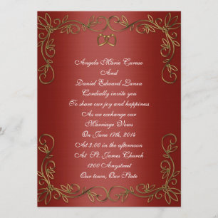 Wedding invitation red and gold
