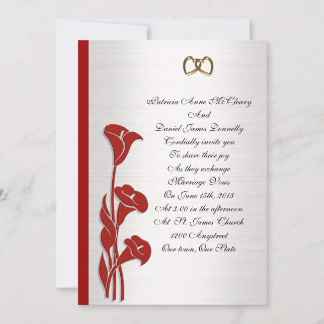 Wedding Invitation red calla lily (Front)