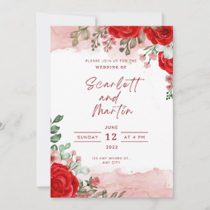 Wedding Invitation Red Rose Transparent Ink