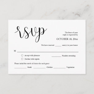 Wedding Invitation RSVP, Meal Options Card
