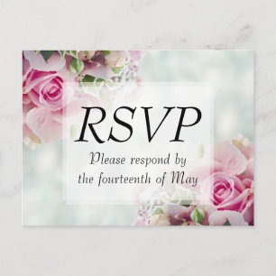 Wedding Invitation RSVP Postcard Pink Roses